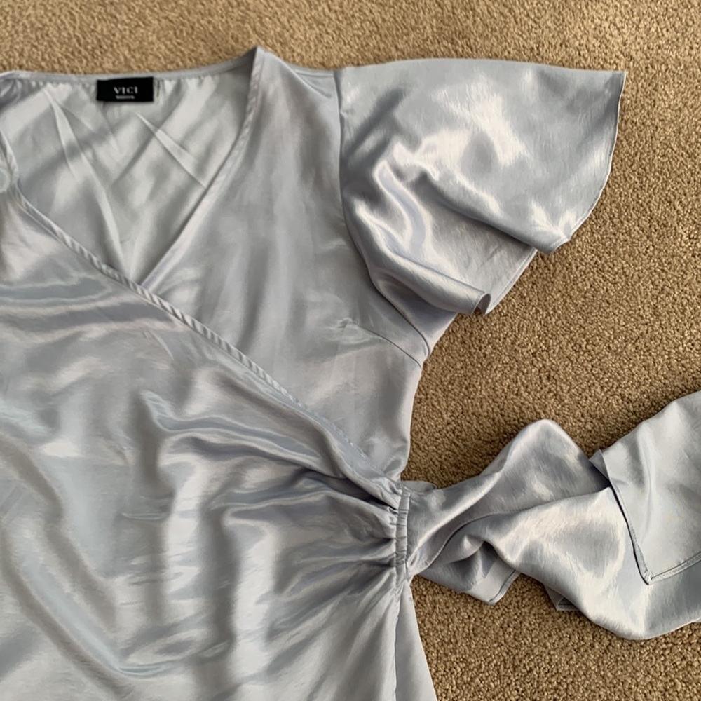 Vici Light Blue Wrap Tie Dress - Picture 10 of 12